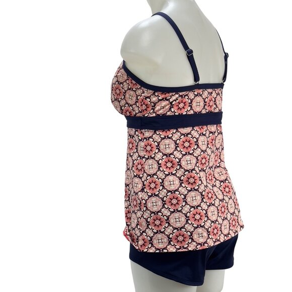 LANDS END Women's 2 Piece Swimsuit Navy & Coral Top Size 10L Bottom Size 12 - Picture 3 of 7